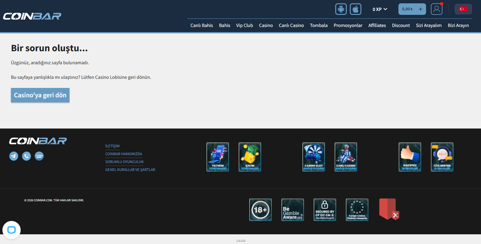 Coinbar Casino İlk Üyelik Bonusu
