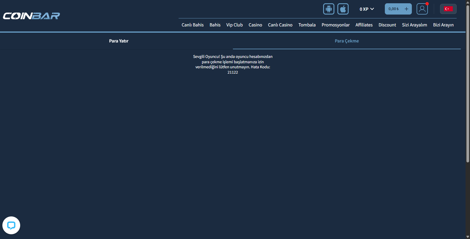 Coinbar Casino İlk Üyelik Bonusu